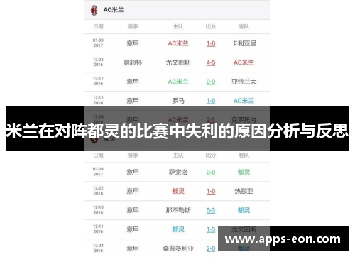 米兰在对阵都灵的比赛中失利的原因分析与反思